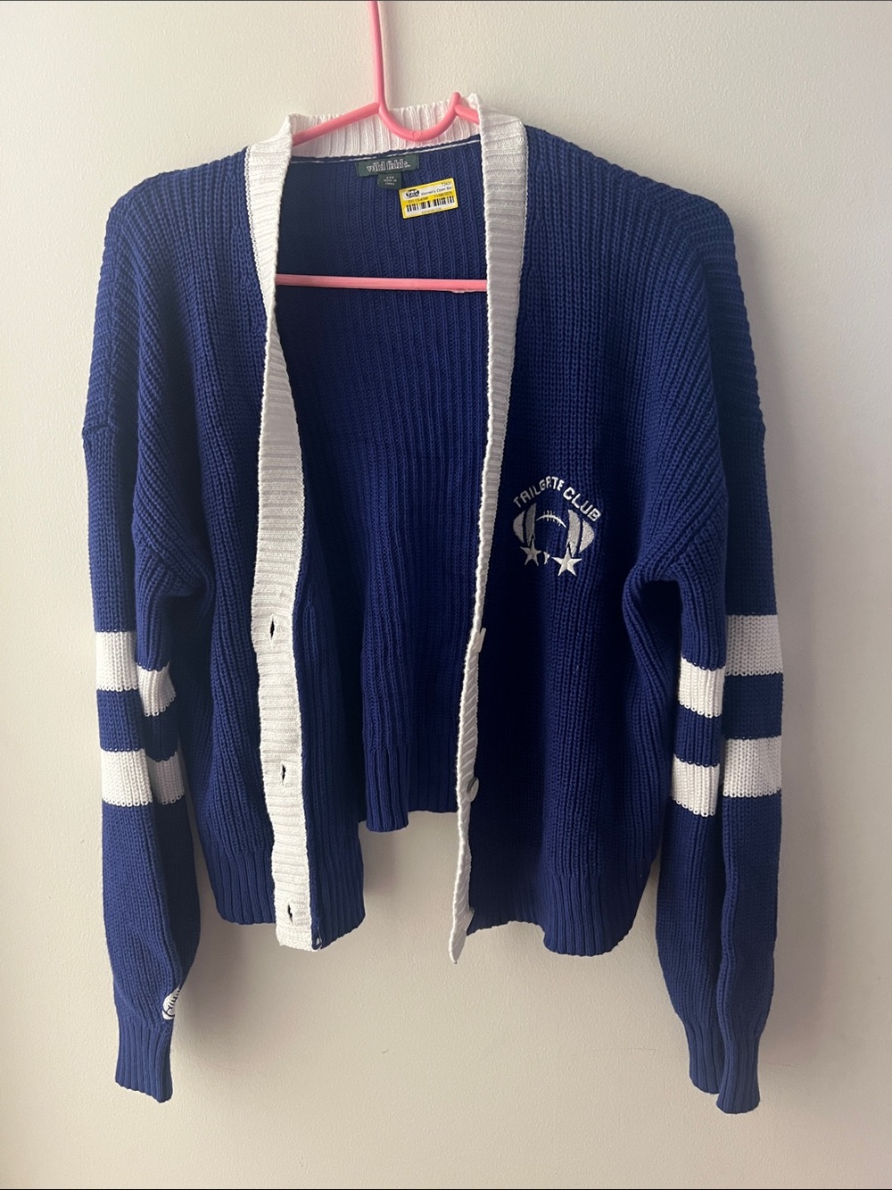 wild fable Navy Cardigan with White Trim and Sleeve Stripes